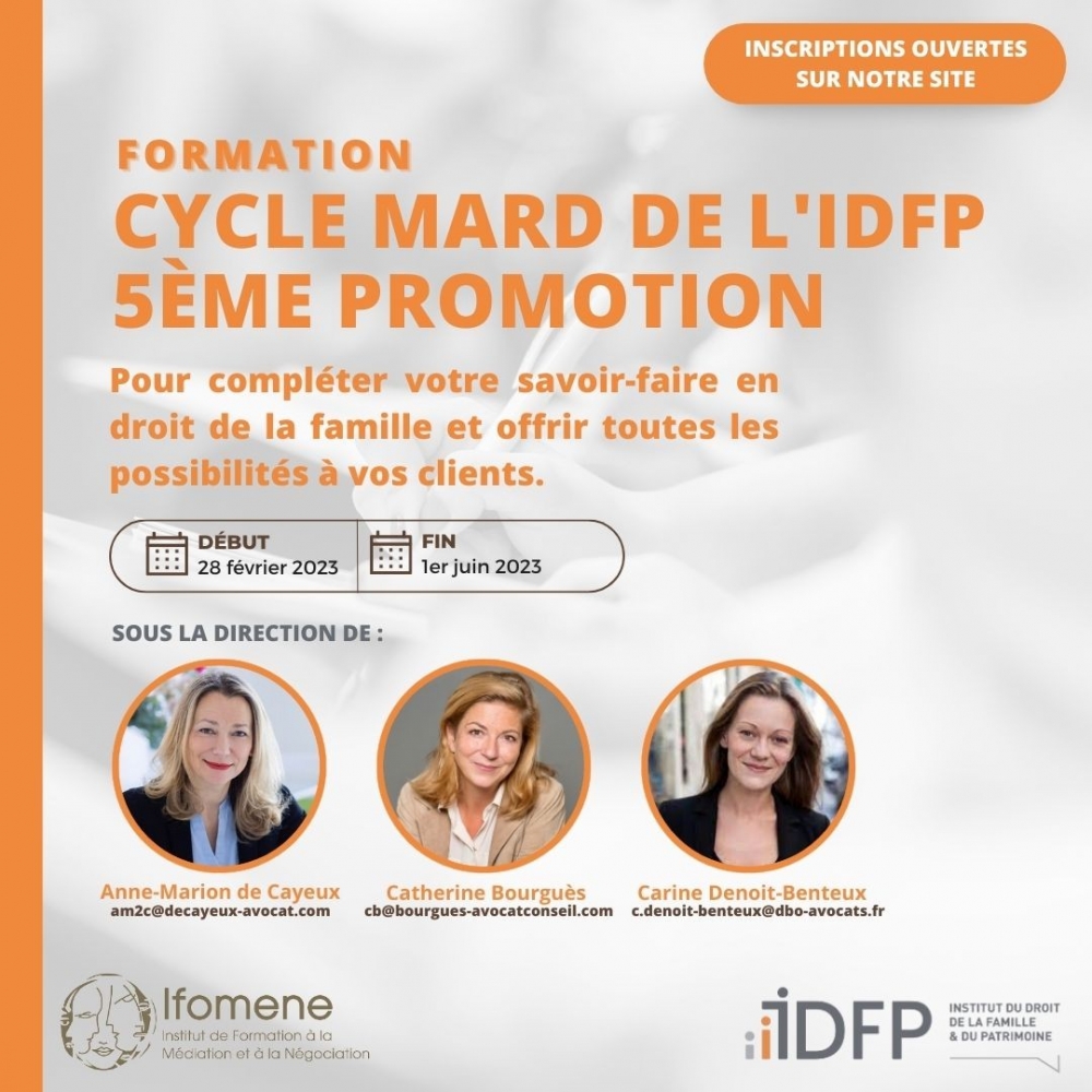 Cycle MARD de l'IDFP 5ème promotion - en partenariat avec l’IFOMENE - Début Printemps 2024 (date à venir)