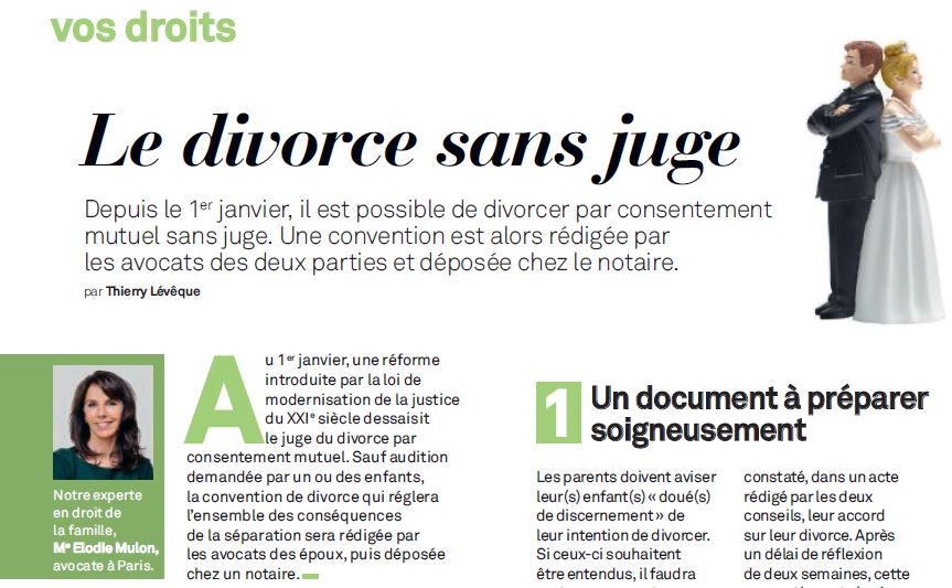 Le divorce sans juge - Mode d'emploi par Me Elodie Mulon dans Le Parisien